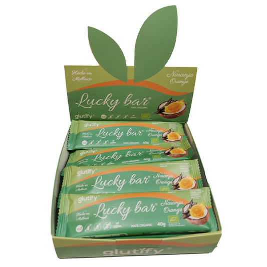 glutify Lucky Bar Orange Box mit 12 Riegeln