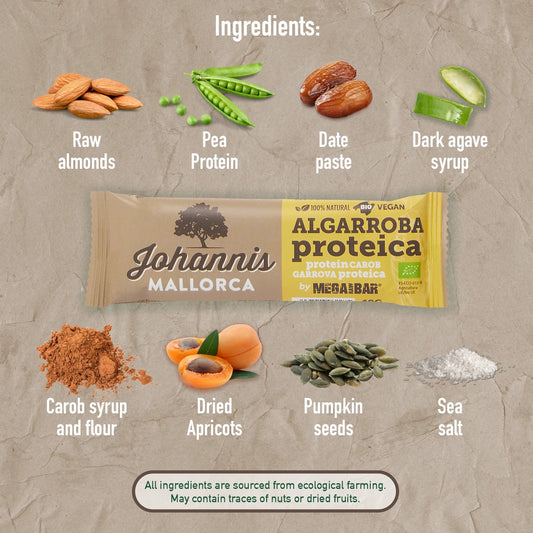 MegaRawBar Johannis Mallorca Proteinriegel mit Johannisbrot Carob Zutaten