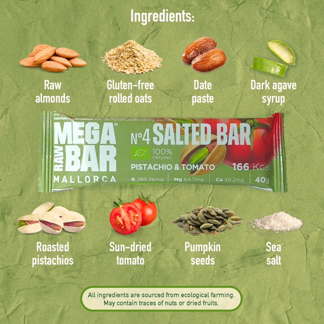 MegaRawBar 4 Pistazie und Tomate 40g Energieriegel Handmade in Mallorca